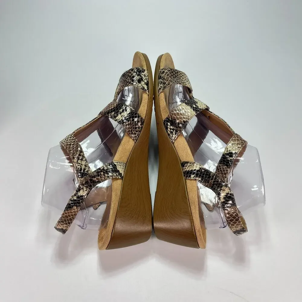 Vionic Glenda Brown Wedge Sandals Natural Snake Print Leather Womens Size 11 - Picture 7 of 10